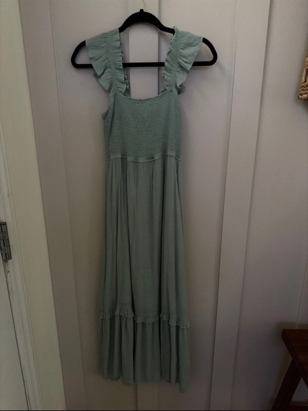 Women’s Sage Green Ruffled Strap Maxi Dress